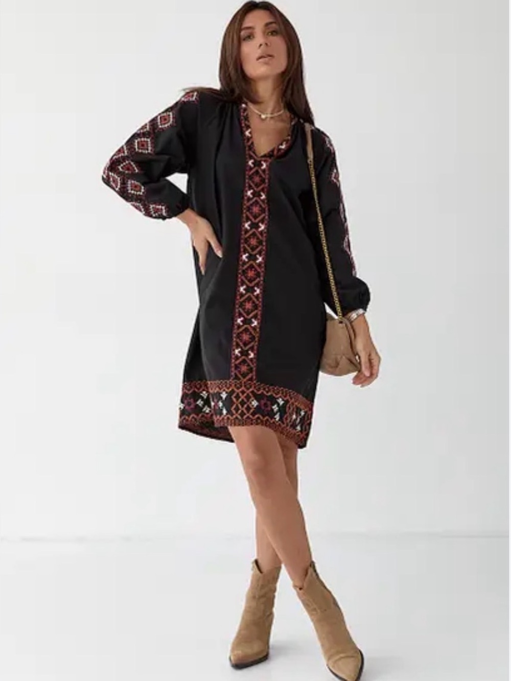 Zara Mini Dress Ukrainian Embroidered Oversized Cotton Long Sleeve Lined Sz M
